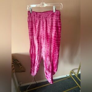 Pink Tie-Dye Open-Side Harem Pants